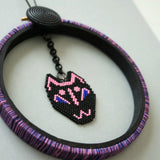 Cat Mask Beaded Wall Decor In Black, Pink, And Blue