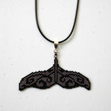 Beaded Large Whale Tale Artisan Statement Necklace On Black Cord