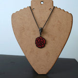 Black And Red Beaded Rose Necklace With Pewter Skull Slider Charm