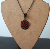 Black And Red Beaded Rose Necklace With Pewter Skull Slider Charm