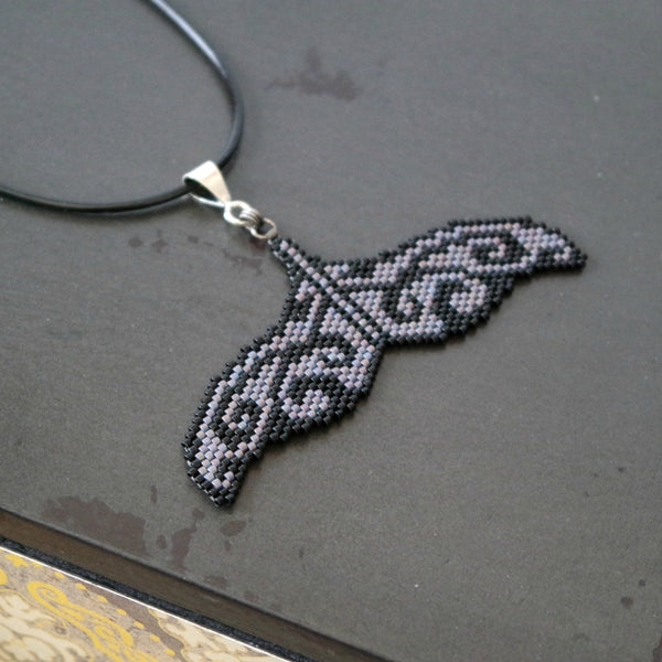 Beaded Large Whale Tale Artisan Statement Necklace On Black Cord