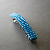Large Blue Beaded French Barrette, 90mm