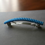 Large Blue Beaded French Barrette, 90mm