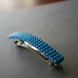 Large Blue Beaded French Barrette, 90mm