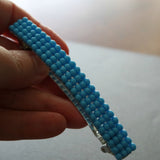 Large Blue Beaded French Barrette, 90mm
