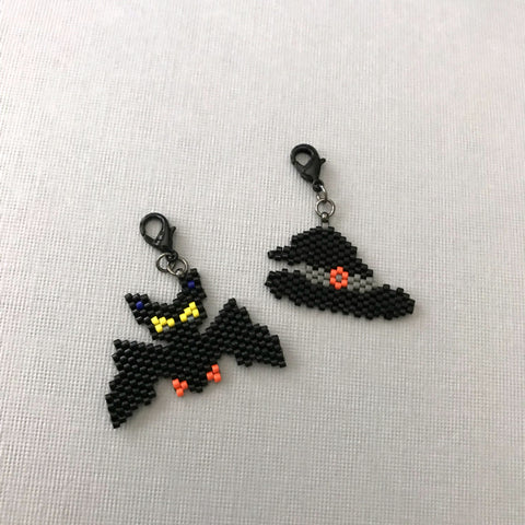 Witch Hat And Bat Beaded Charms