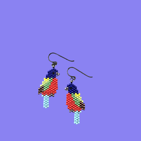Hand Beaded Painted Bunting Artisan Earrings