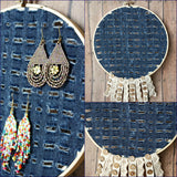 Distressed Denim Earring Hanger And Wall Decor With Fringe Accent