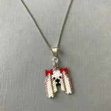 Maltese Dog Necklace With Red Bow Accent On Adjustable Silver Tone Chain