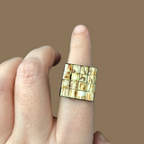 Creamy Jasper Color Square Adjustable Antiqued Bronze Color Ring