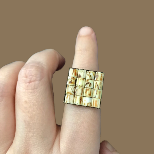 Creamy Jasper Color Square Adjustable Antiqued Bronze Color Ring