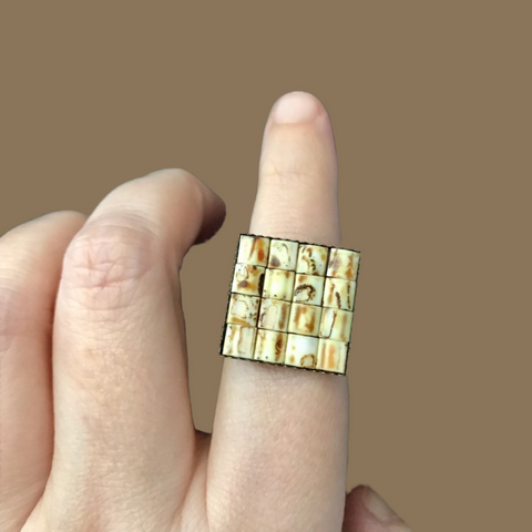 Creamy Jasper Color Square Adjustable Antiqued Bronze Color Ring