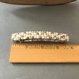 Pink Green Beaded French Barrette, Large, 90mm