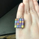Rose/Gold Rainbow Luster Square Adjustable Brass Ring