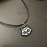 Sugar Skull Cat Beaded Necklace On Adjustable Black Cord