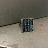 Deep Red With Light Blue Accent Adjustable Brass Square Ring