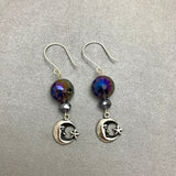 Half Moon With Star Purple Dangle Earrings