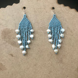 Blue Dangle Earrings With Cultured Freshwater Pearl Nuggets