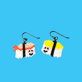 Egg And Shrimp Sushi, Beaded Mismatched Earrings