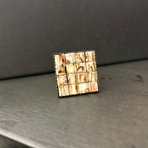 Creamy Jasper Color Adjustable Square Brass Ring