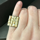 Creamy Jasper Color Square Adjustable Antiqued Bronze Color Ring
