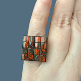 Coral Color Square Adjustable Antiqued Bronze Color Ring