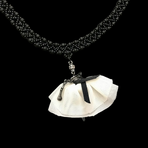 Ballerina Skeleton Beaded Black Necklace, 18 Inch