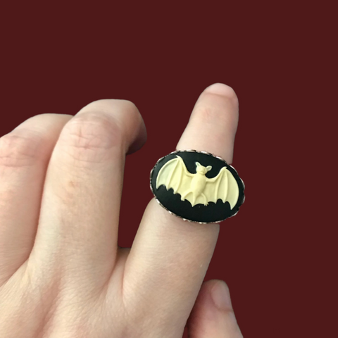 Black And Ivory Bat Color Stretchy Ring