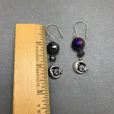Half Moon With Star Purple Dangle Earrings