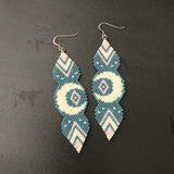 Long Lunar Earrings In Blue, Peach, And Cream