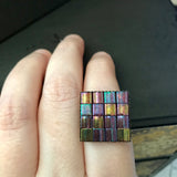 Rose/Gold Rainbow Luster Square Adjustable Brass Ring