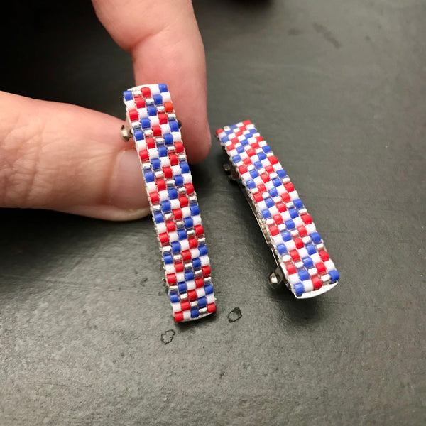 Patriotic Mini French Barrettes, 40mm, Silver Accent