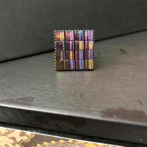Rose/Gold Rainbow Luster Square Adjustable Brass Ring