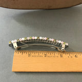 Pink Green Beaded French Barrette, Large, 90mm