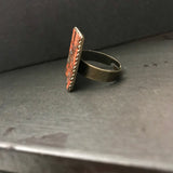 Coral Color Square Adjustable Antiqued Bronze Color Ring