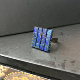 Dark Blue Square Adjustable Antiqued Bronze Color Ring