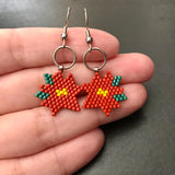 Poinsettia Earrings, Christmas Holiday Dangle Earrings