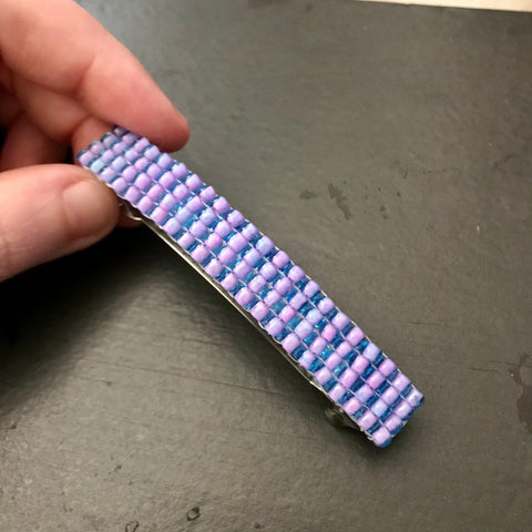 Pink Lined Purple French Barrette For Long Hair