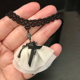 Ballerina Skeleton Beaded Black Necklace, 18 Inch