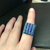 Dark Blue Square Adjustable Antiqued Bronze Color Ring