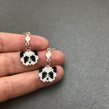 Mini Panda Head Dangle Earrings With Leaf Accent