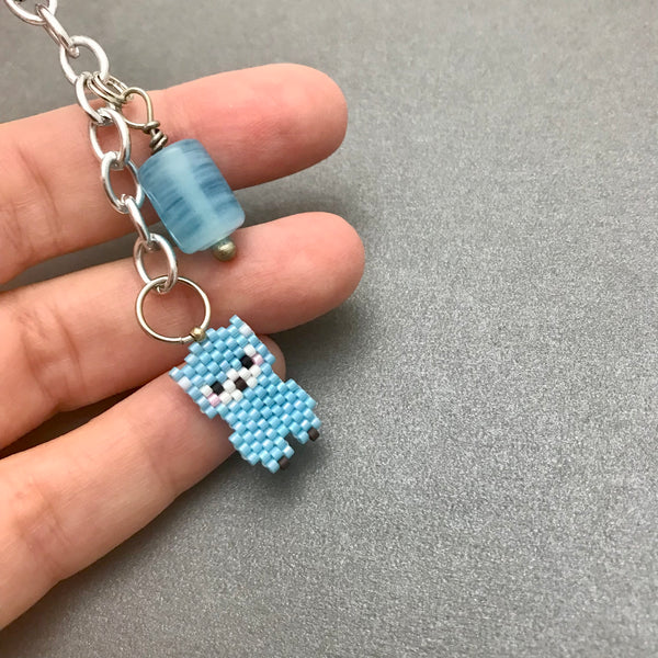 Mini Blue Llama Keychain With Blue Glass Bead Accent