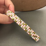 Pink Green Beaded French Barrette, Large, 90mm