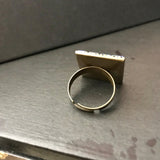 Dark Blue Square Adjustable Antiqued Bronze Color Ring