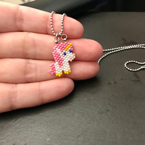 Small Beaded Pink Unicorn Necklace On Small Ball Chain