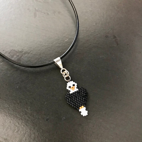Small Bald Eagle Americana Beaded Charm On Adjustable Cord