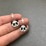 Mini Panda Head Dangle Earrings With Leaf Accent