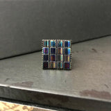 Metallic Emerald Rainbow Tila Square Adjustable Ring