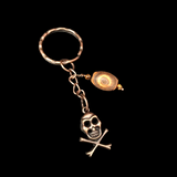 Copper Color Skull And Crossbones With Agate Accent Keychain
