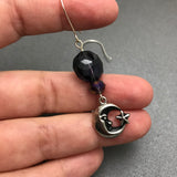 Half Moon With Star Purple Dangle Earrings